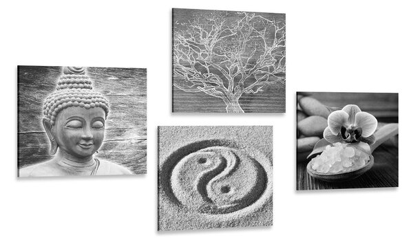 Set di quadri – Natura morta Buddha in bianco e nero
