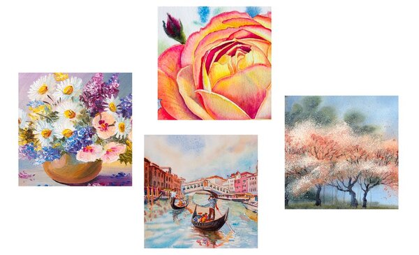 Set di quadri – Romantica Venezia con fiori