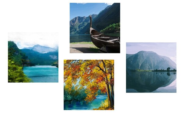 Set di quadri – Imitazione di pittura di lago montano