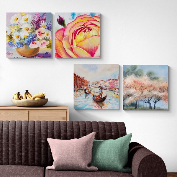 Set di quadri – Romantica Venezia con fiori