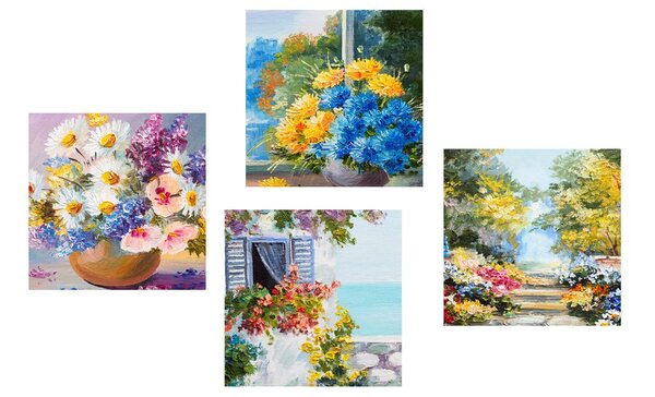 Set di quadri – Fiori dipinti in vaso con natura