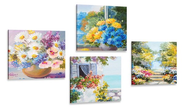Set di quadri – Fiori dipinti in vaso con natura