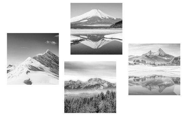 Set di quadri – Montagne innevate in bianco e nero