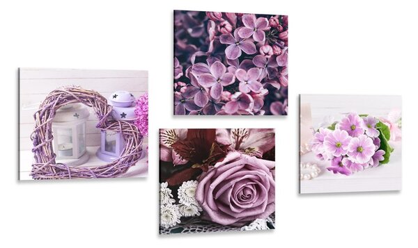 Set di quadri – Natura morta di lavanda con fiori