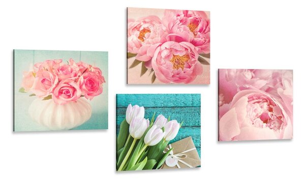 Set di quadri – Natura morta di fiori romantici