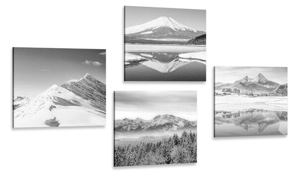 Set di quadri – Montagne innevate in bianco e nero