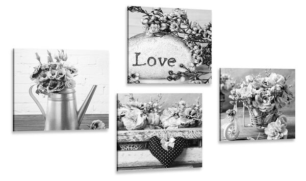 Set di quadri – Natura morta vintage romantica in bianco e nero