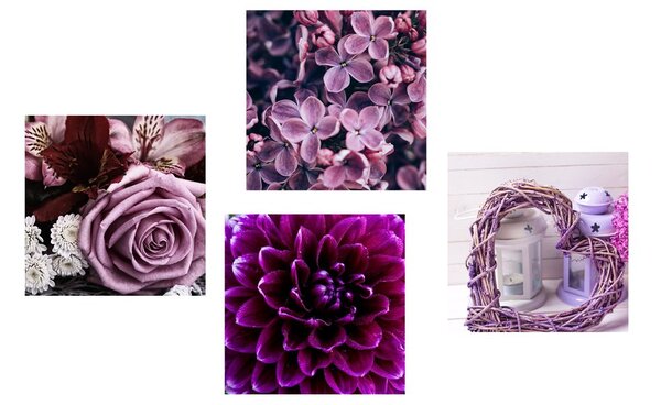 Set di quadri – Fiori viola con cuoricino