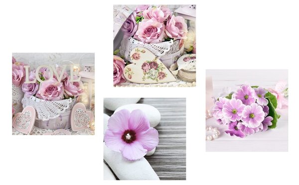 Set di quadri – Fiori romantici con scritta Love