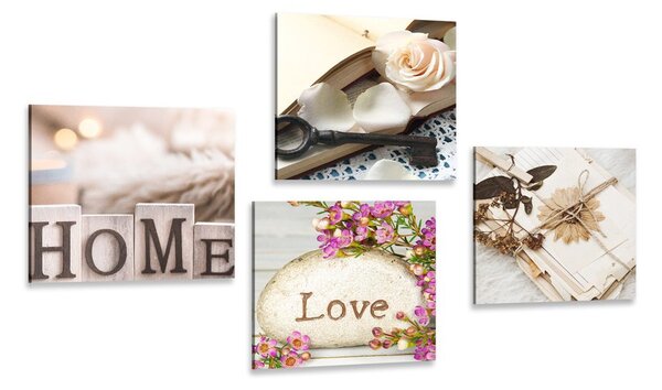 Set di quadri – Natura morta vintage con scritte