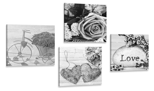 Set di quadri – Natura morta in bianco e nero con scritta Love