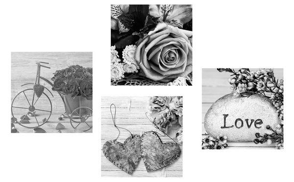 Set di quadri – Natura morta in bianco e nero con scritta Love