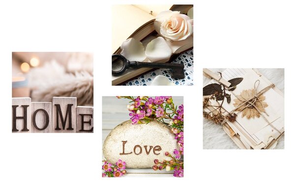 Set di quadri – Natura morta vintage con scritte