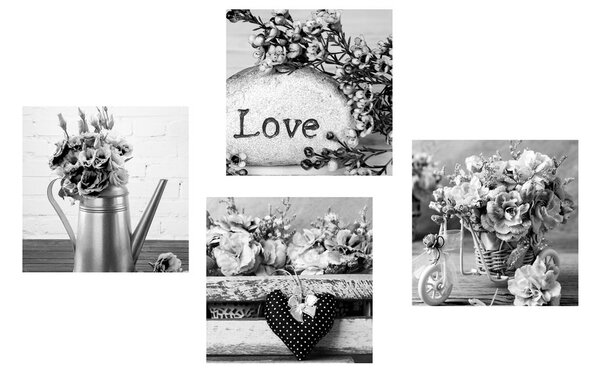 Set di quadri – Natura morta vintage romantica in bianco e nero