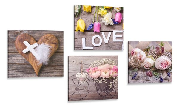 Set di quadri – Natura morta tranquilla con fiori e croce