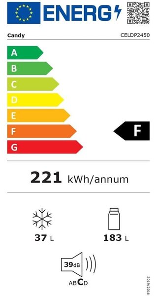 Candy Frigorifero da Incasso Doppia Porta Capacit 222 litri Classe energetica F Raffreddamento Statico - CELDP2450