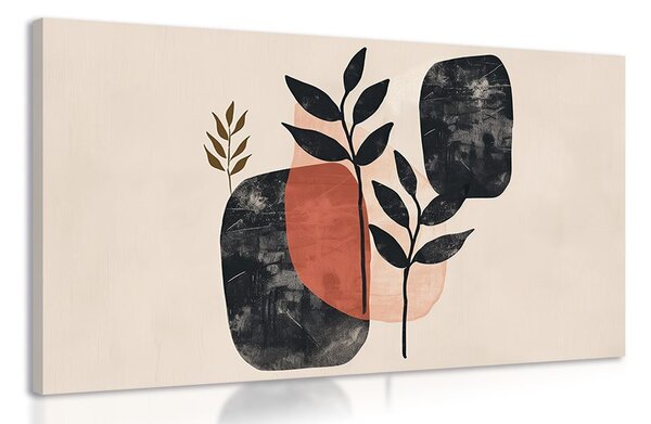 Quadro su tela – Japandi natura morta con foglie