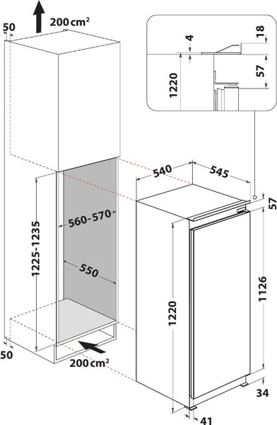 Whirlpool Frigorifero da Incasso Monoporta Capacit 189 Litri Classe energetica E Raffreddamento Statico - ARG71912