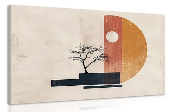 Quadro su tela – Japandi albero con elementi astratti