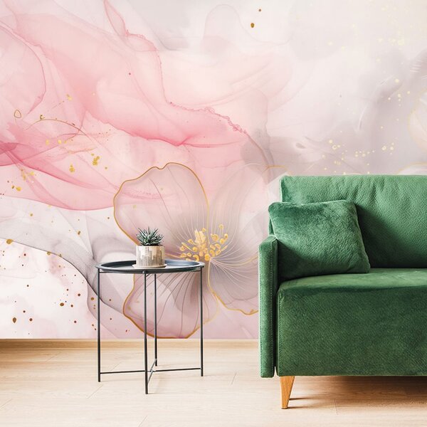 Carta da parati – Fiori eleganti con tocco rosa-oro