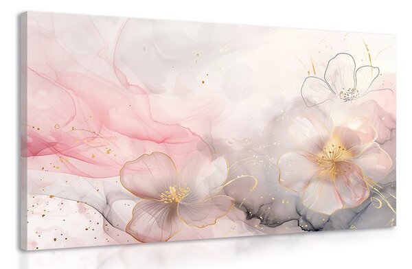 Quadro su tela – Fiori eleganti con tocco rosa-oro