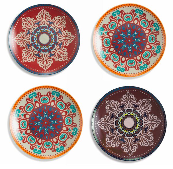 Set 4 Piatti Piani in Porcellana e Gres Multicolor VdE Tivoli 1996 Shiraz