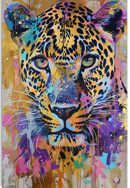 Quadro su tela – Leopardo con imitazione di pittura