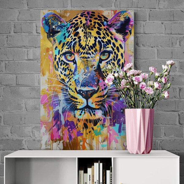 Quadro su tela – Leopardo con imitazione di pittura