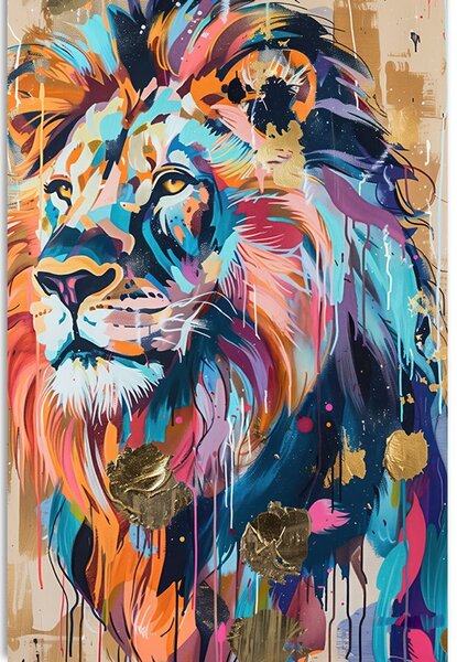 Stampa su tela – Leone con imitazione di pittura