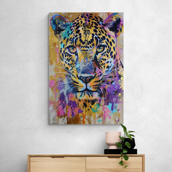 Quadro su tela – Leopardo con imitazione di pittura