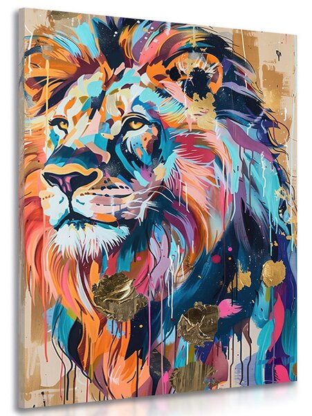Stampa su tela – Leone con imitazione di pittura