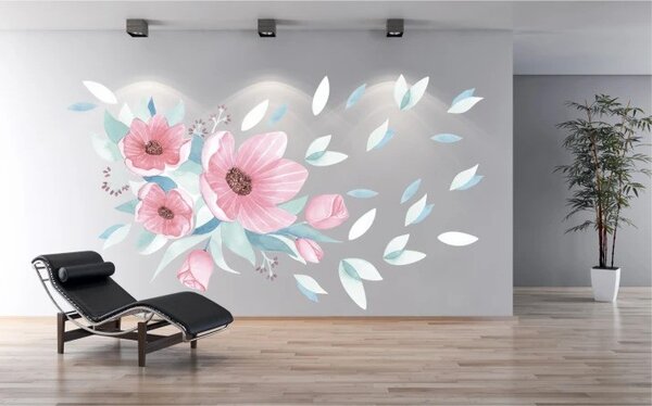 Adesivo murale per interni bouquet di fiori rosa 80 x 160 cm