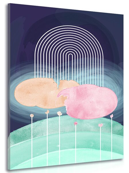 Stampa su tela – Arcobaleno su prato astratto Mid-Century