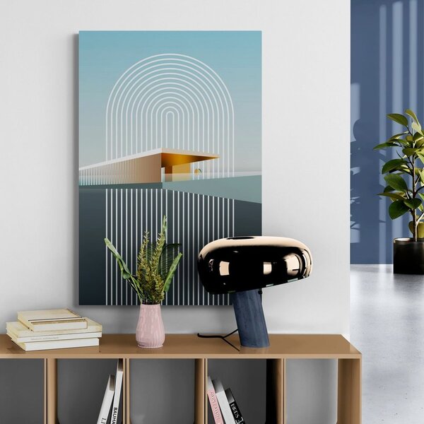 Quadro su tela – Arcobaleno con sfondo astratto Mid-Century
