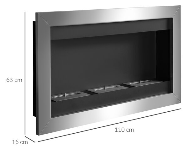 HomCom Camino a Bioetanolo da Parete con 3 Bruciatori in Acciaio Inox 1.5LT 110 x 63 x 16cm
