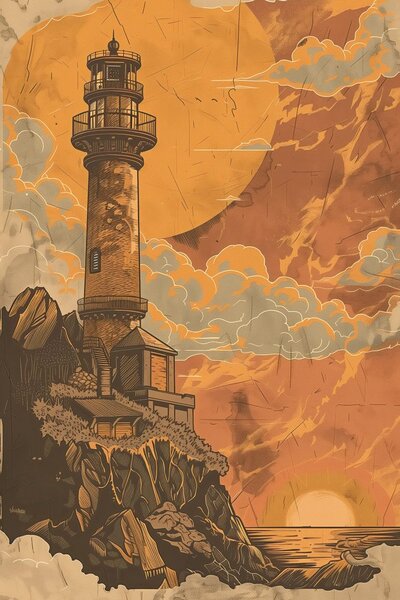 Stampa su tela – Faro da favola arancione