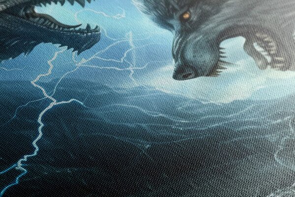 Quadro su tela – Duello tra drago e lupo