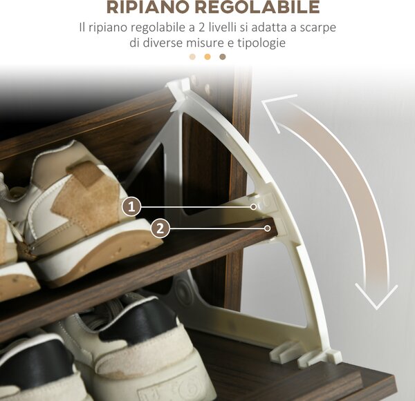 HOMCOM Scarpiera Ingresso a 3 Scomparti con Ripiani Interni Regolabili, in Legno, 63x24x114 cm, color Noce | Aosom