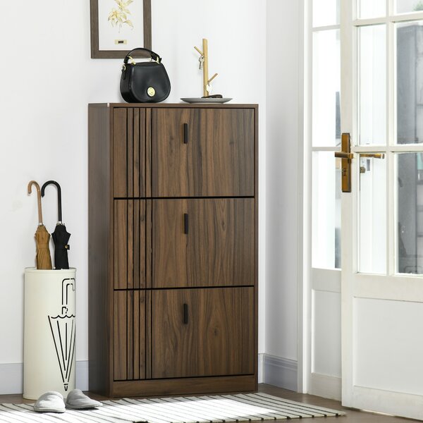 HOMCOM Scarpiera Ingresso a 3 Scomparti con Ripiani Interni Regolabili, in Legno, 63x24x114 cm, color Noce | Aosom
