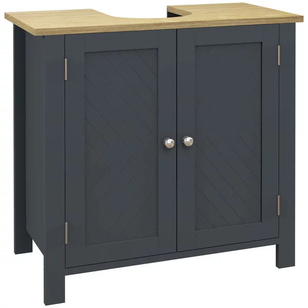 Kleankin Mobiletto Bagno Sottolavabo con Armatietto a 2 Ante e Ripiano Interno Regolabile, Grigio, 60x30x60cm | Aosom