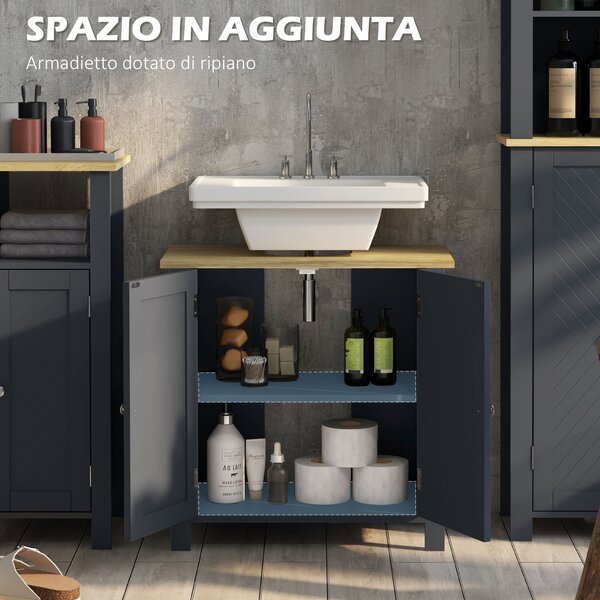Kleankin Mobiletto Bagno Sottolavabo con Armatietto a 2 Ante e Ripiano Interno Regolabile, Grigio, 60x30x60cm | Aosom