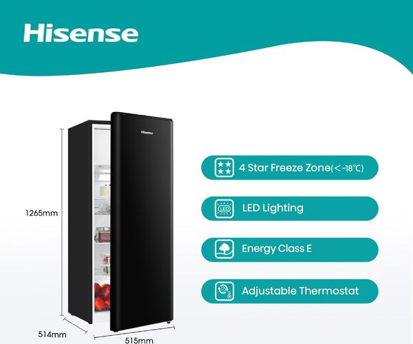 Hisense Frigorifero Monoporta Capacit 165 Litri Classe energetica E Raffreddamento Statico colore Nero - RR220D4BBE RR