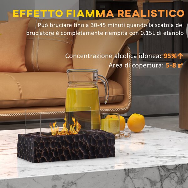 HOMCOM Camino a Bioetanolo da Tavolo con Bruciatore da 1.15L e Pannello in Vetro, 33x16x18cm, Nero|Aosom