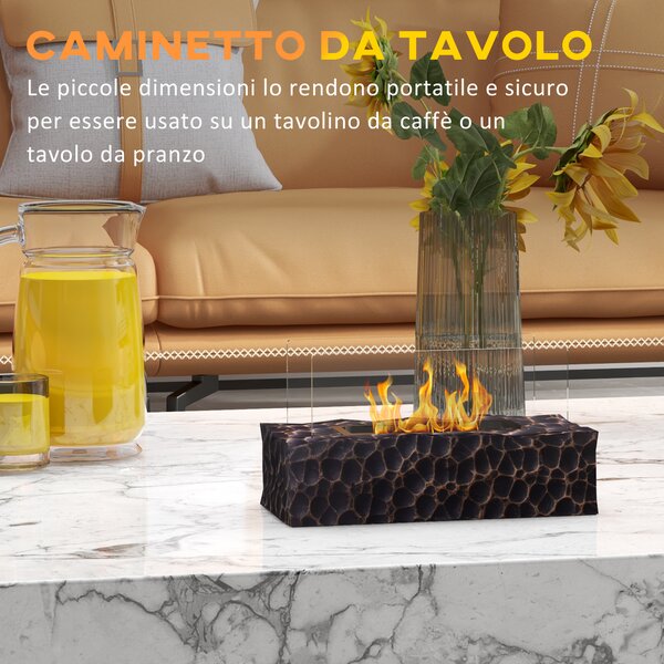 HOMCOM Camino a Bioetanolo da Tavolo con Bruciatore da 1.15L e Pannello in Vetro, 33x16x18cm, Nero|Aosom