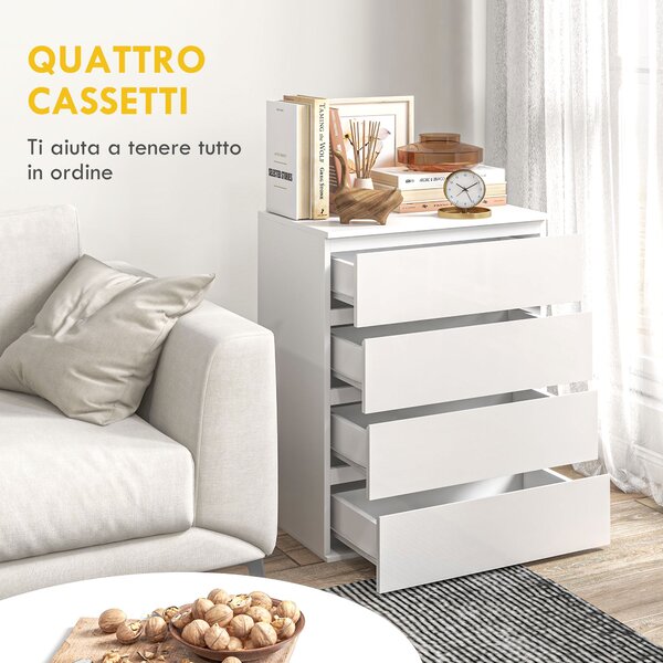 Cassettiera Industriale HOMCOM 3 Cassetti, Bianco, Struttura In Metallo, Per Camera Da Letto E Soggiorno