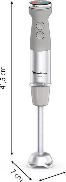 Moulinex Frullatore a Immersione Minipimer Capacit Ciotola 0,8 Litri Potenza 1000 Watt con Tritaghiaccio colore Grigio e Acciaio - DD672B