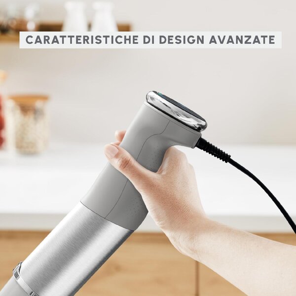 Moulinex Frullatore a Immersione Minipimer Capacit Ciotola 0,8 Litri Potenza 1000 Watt con Tritaghiaccio colore Grigio e Acciaio - DD672B
