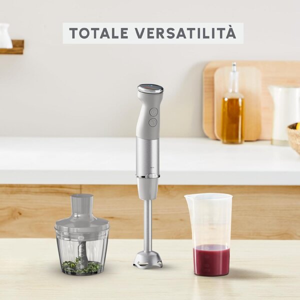 Moulinex Frullatore a Immersione Minipimer Capacit Ciotola 0,8 Litri Potenza 1000 Watt con Tritaghiaccio colore Grigio e Acciaio - DD672B