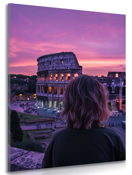 Quadro su tela – Donna con vista sul Colosseo