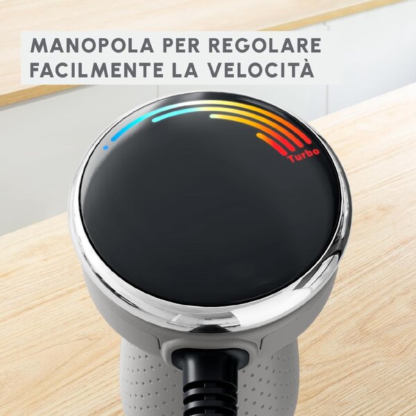 Moulinex Frullatore a Immersione Minipimer Capacit Ciotola 0,8 Litri Potenza 1000 Watt con Tritaghiaccio colore Grigio e Acciaio - DD672B